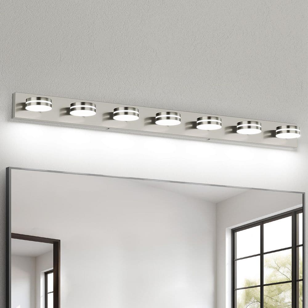 55.12 in. 7-Light Nickel LED Vanity-Light with Dimmable 5500K-Light and 270° Swivel Range Acrylic Lampshade price history on PriceWatchPro