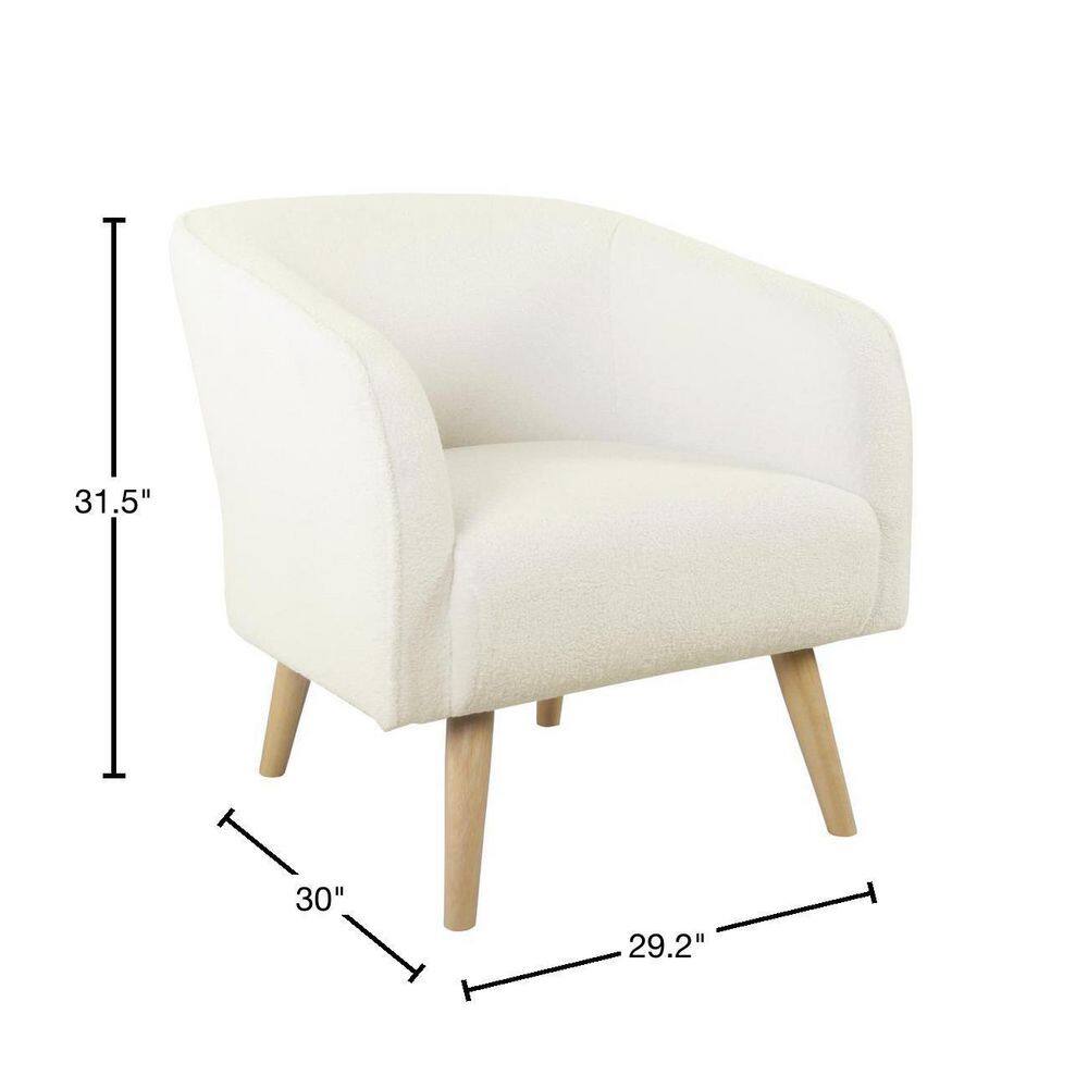 Cozy Sherpa Barrel Accent Chair in Soft Beige with Wooden Legs