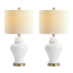 Qin 22 in. Ceramic/Iron Classic Cottage LED Table Lamp Set of 2, White