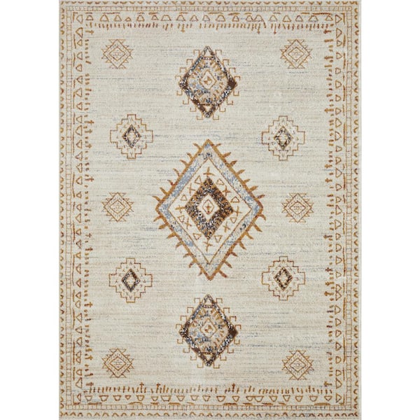 LOOMAKNOTI Alsbrooke Temarnie Cream 7 ft. 10 in. x 9 ft. 10 in. Tribal Polypropylene Area Rug