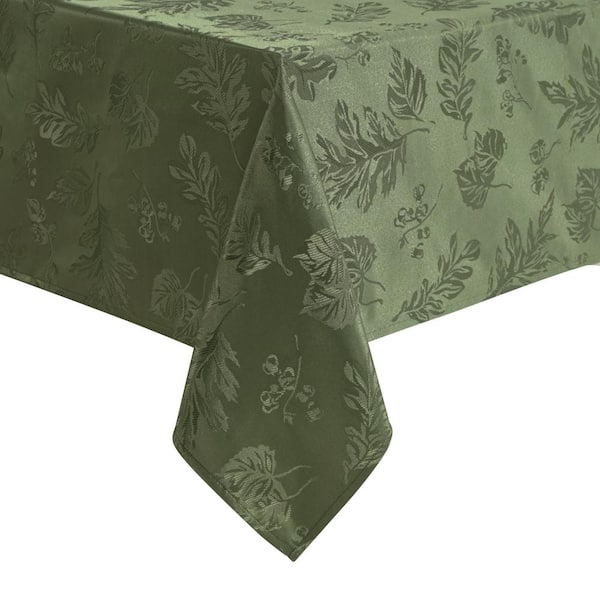 Elegant Woven Leaves Jacquard Damask Tablecloth, Olive - 60"W x 102"L