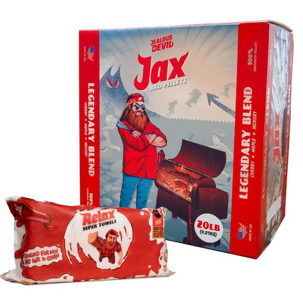 JEALOUS DEVIL 20 lbs. Jax Legendary BBQ Wood Pellets Plus Relax Multi-Purpose BBQ Grill Towels (Combo Pack)