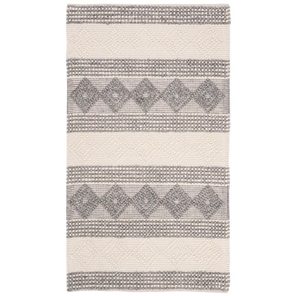 Natura 2 ft. x 4 ft. Gray/Ivory Geometric Striped Area Rug