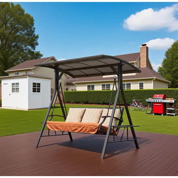 3-Person Metal Patio Swing with Adjustable Canopy and Sunbrella Cushions
