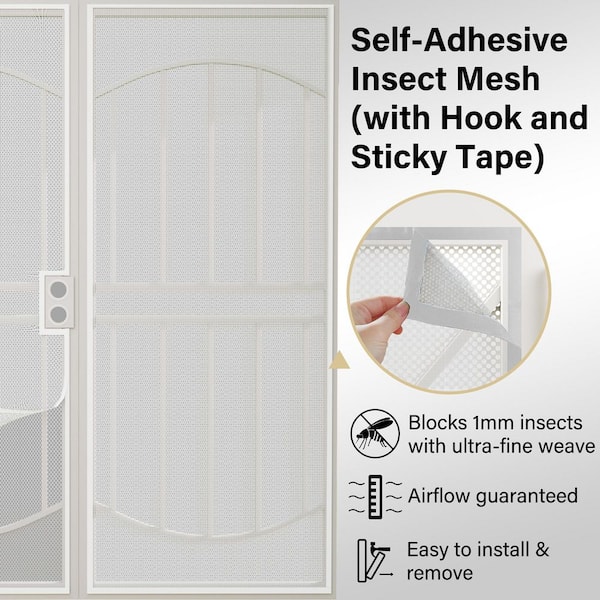 72 in. x 80 in. Reversible Hinging White Surface Steel Security Door w/ Expanded Metal Screen and Bug Net without Lock