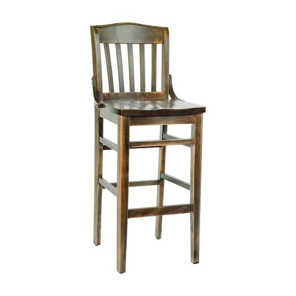 Carnegy Avenue Hercules 29.5 in School House Back Antique Copper Wood Restaurant Bar Stool with Wood Seat