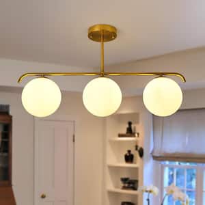 3-Light Gold Modern/Contemporary Kitchen Island Light with White Globe Glass Shade
