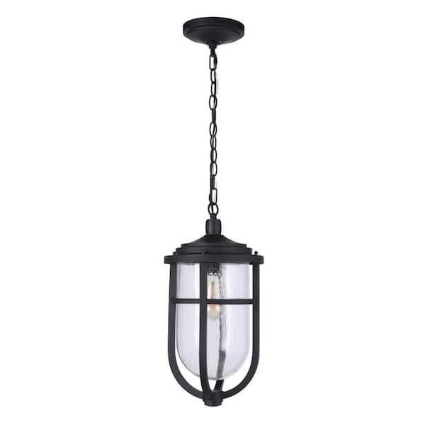 CRAFTMADE Voyage 19 in. 1-Light Midnight Finish Dimmable Outdoor Pendant Light with Seeded Glass Shade, No Bulbs Included