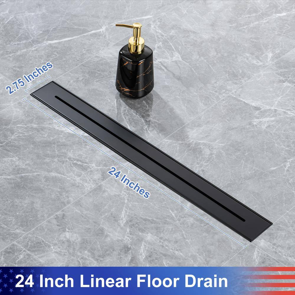 24'' Matte Black Stainless Steel Linear Shower Drain