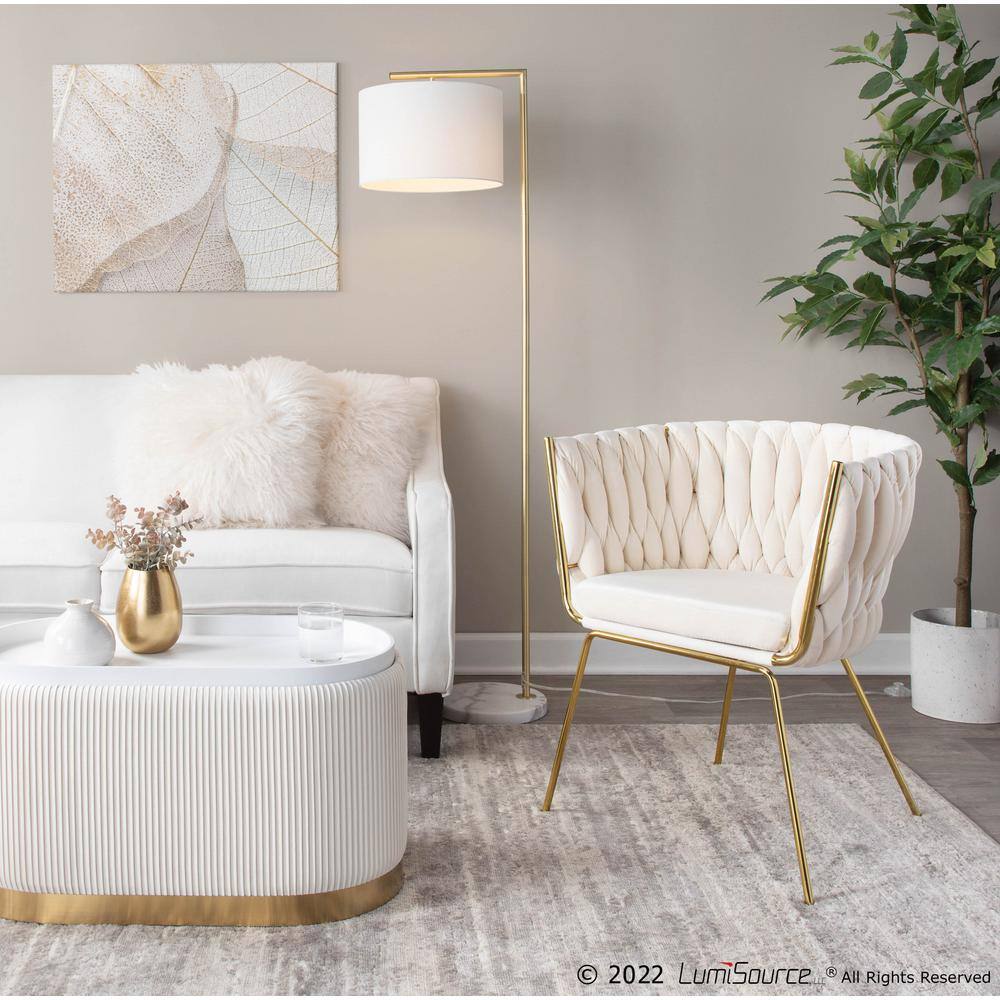 Elegant Braided Velvet Barrel Accent Chair with Gold Metal Legs