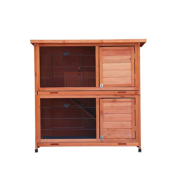 Rabbit Hutch Outdoor, 2-Story Rabbit Cage Indoor with Run, Bunny Cage for Small Animal