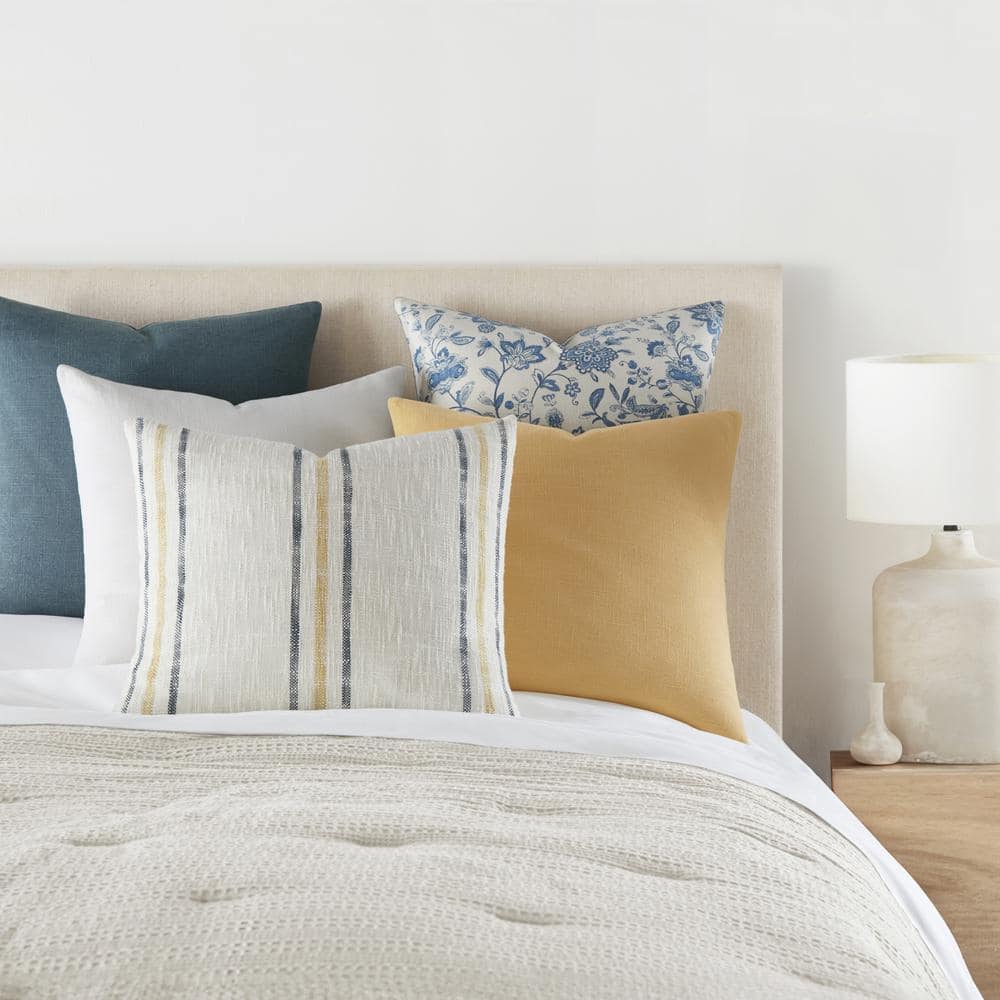 Mustard Yarn-Dyed Cotton Square Throw Pillow Set