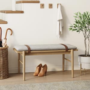 Gugan Light Brown Mid-Century Wooden Bench with Removable Fabric Cushioned Seat for Dining Room, Bedroom and Hallway
