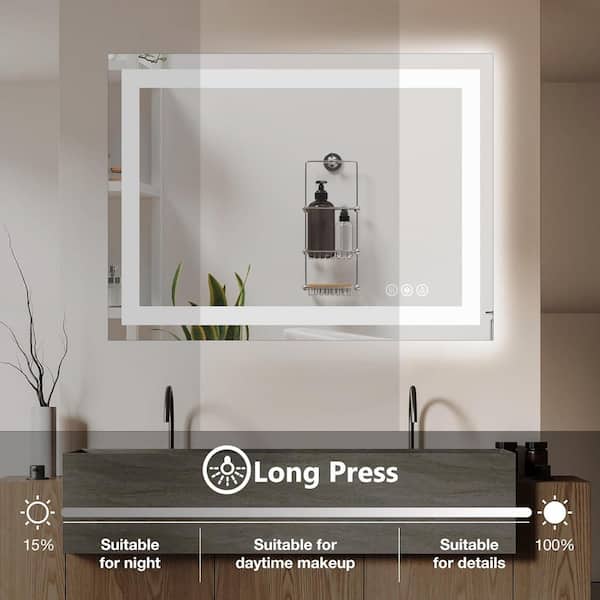 36 in. W x 24 in. H Rectangular Framed Wall Bathroom Vanity Mirror in White with LED Lights