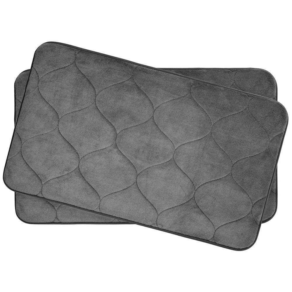 Palace Dark Gray 17 in. x 24 in. Memory Foam Bath Mat Set (2-Piece)