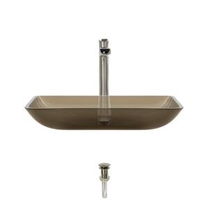 Glass Vessel Sink in Taupe with 731 Faucet and Pop-Up Drain in Brushed Nickel