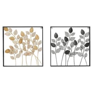 Austi 2-Piece Black and Gold Metal Leaves Wall Decor Set