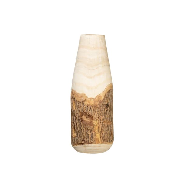 16.1 in. Brown Paulownia Wood Cylinder Decorative Vase