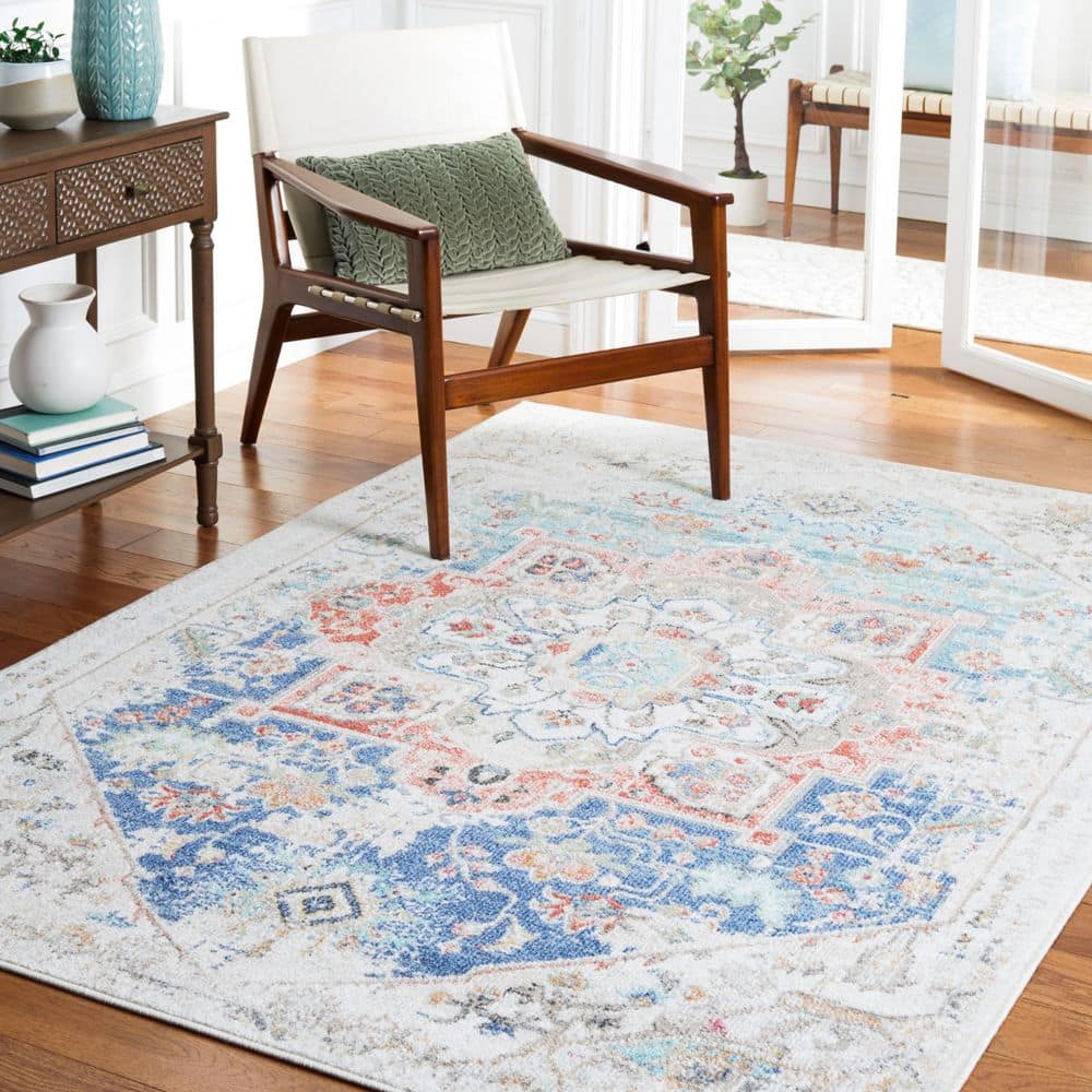Phoenix 7 ft. x 7 ft. Ivory/Blue Distressed Medallion Square Area Rug price history on PriceWatchPro