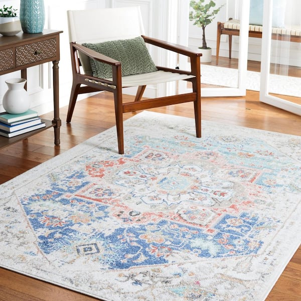 Phoenix 8 ft. x 10 ft. Ivory/Blue Distressed Medallion Area Rug
