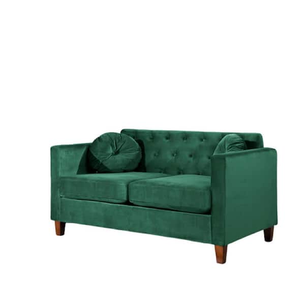 US Pride Furniture Lory 55 in. Green Velvet 2-Seats Lawson Loveseat with Square Arms