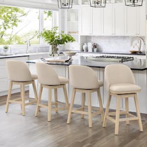 26 in. Linen Color Fabric Upholstered Wood Frame Swivel Counter Height Bar Stool (Set of 4)