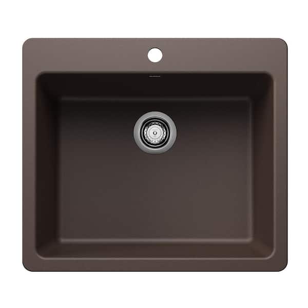 Liven SILGRANIT 25 in. Drop-In/Undermount Single Bowl Granite Composite Kitchen Sink in Cafe