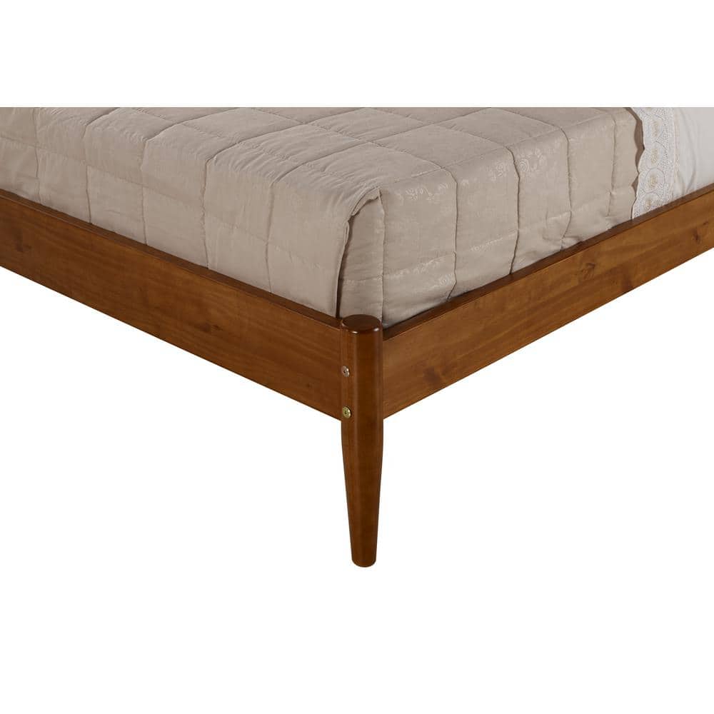 Castanho Pine Wood Queen Platform Bed with Slatted Headboard