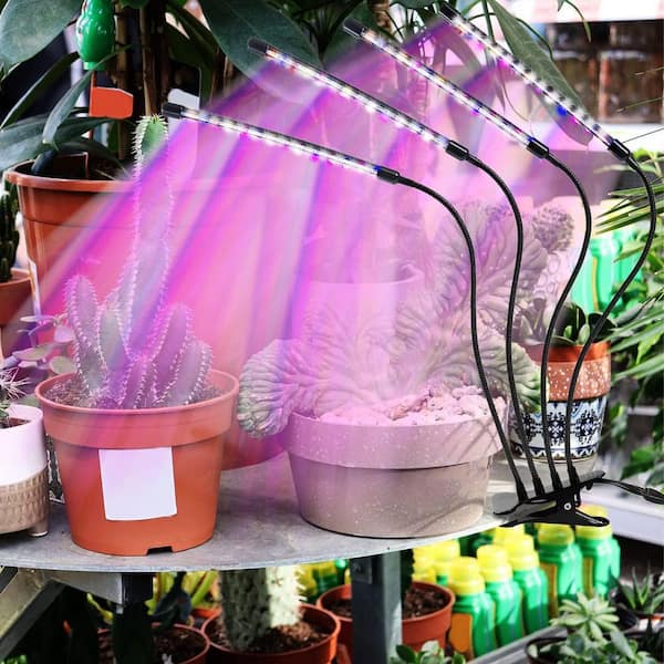 Full Spectrum Grow Light with 4-Heads, 80 LEDs, 10-Dimming Levels, 3/9/12H Timer, Adjustable Gooseneck, 3-Switch Modes