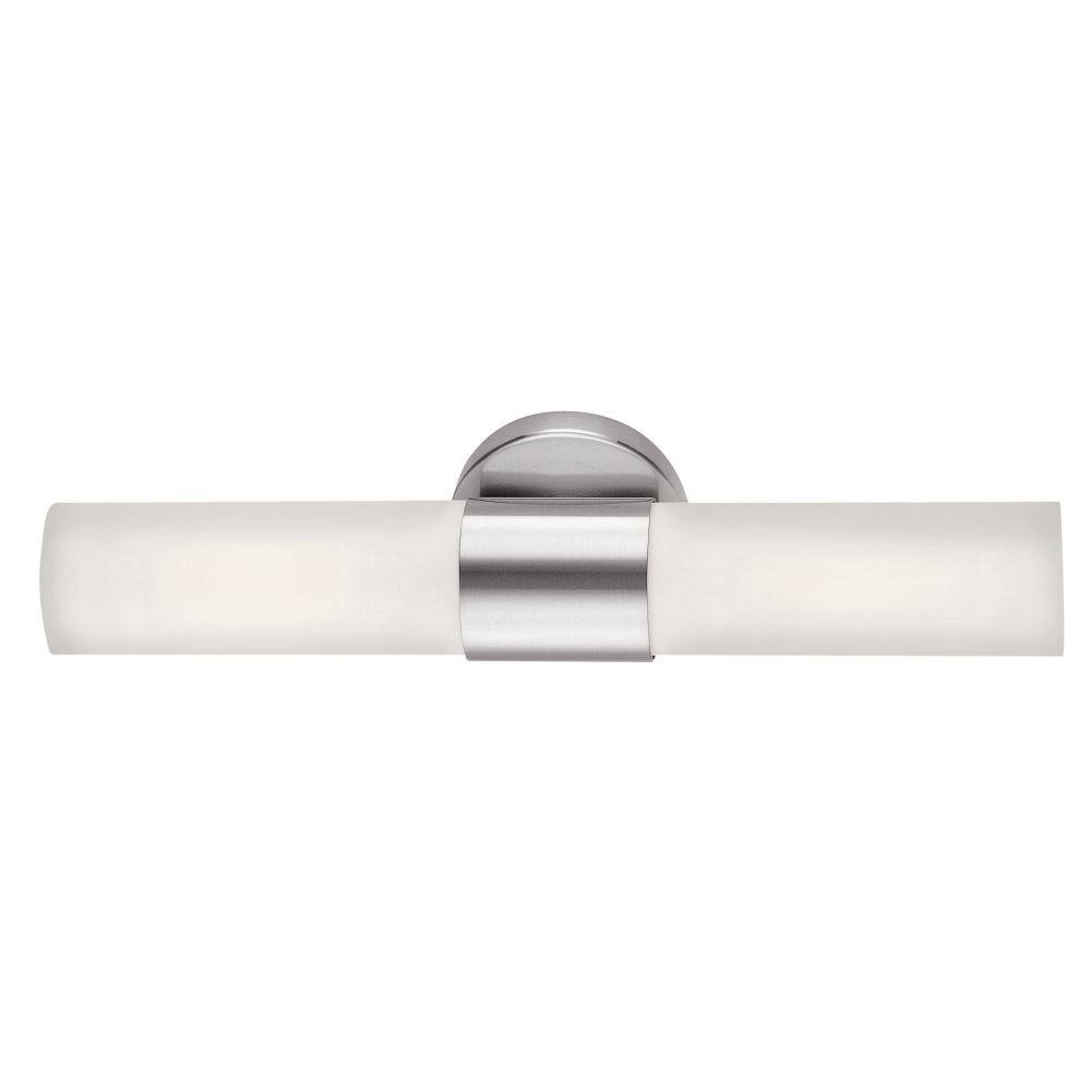 Aqueous Brushed Steel and White Cylinder Vanity Light