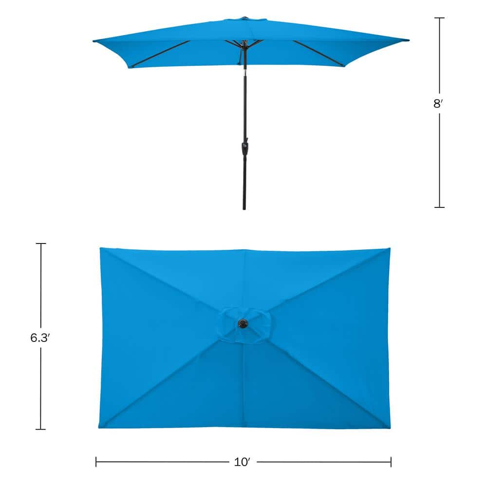 Bright Blue Rectangular Steel Frame Patio Umbrella with Crank and Tilt