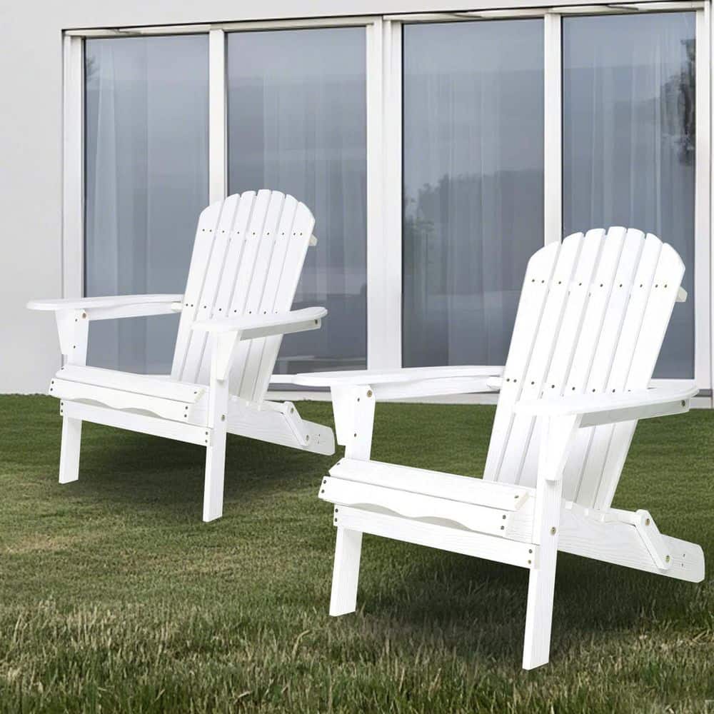 White Folding Wood Adirondack Chair 2-Pack, with Pre-Assembled BackRest, Wo