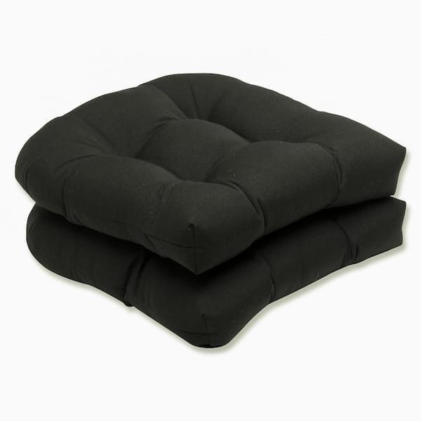 Pillow Perfect Solid 19 x 19 Outdoor Dining Chair Cushion in Black (Set of 2)