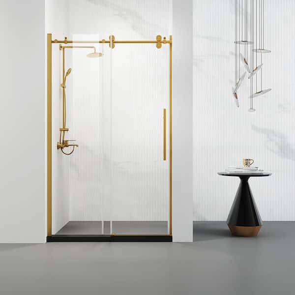 Massa Single Sliding Frameless Shower Door in Brushed Gold