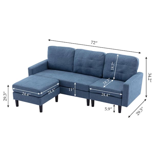 Convertible L-Shaped Sectional Sofa, Modern Blue Linen Fabric Couch with Reversible Chaise, 80 in.