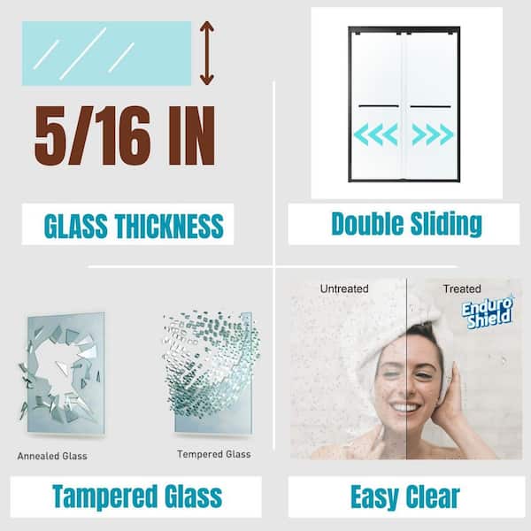 56 to 60 in. W x 76 in. H Sliding Framed Shower Door in Brushed Nickel with Double Handle