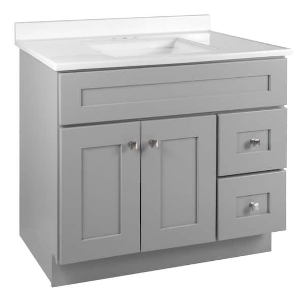 Design House Brookings Shaker RTA 37 in. W x 22 in. D x 35.38 in. H Bath Vanity in Gray with Solid White Cultured Marble Top