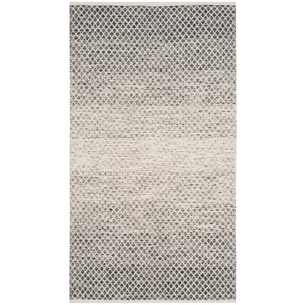 SAFAVIEH Montauk Black/Ivory Doormat 3 ft. x 5 ft. Striped Distressed Geometric Area Rug