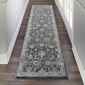 Moroccan Celebration Navy 2 ft. x 8 ft. Bordered Traditional Kitchen Runner Area Rug