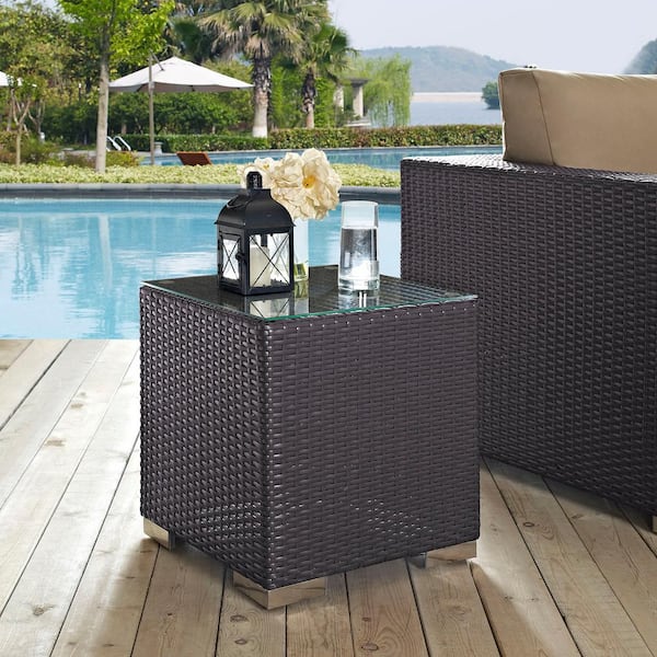 Modway Sojourn Square Patio End Table in Chocolate 