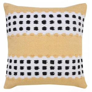 Metropolitan Yellow / Black / White 20 in. x 20 in. Industrial Woven Dash Grid Striped Throw Pillow