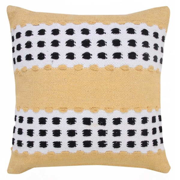 Unbranded Metropolitan Yellow / Black / White 20 in. x 20 in. Industrial Woven Dash Grid Striped Indoor Throw Pillow