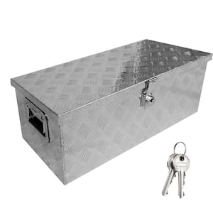 16 Gal. 30 in. W x 12.8 in. D x 9.7 in. H Silver Aluminum Tool Storage Box, Deck Box with Lock Side Handle and 2 Keys