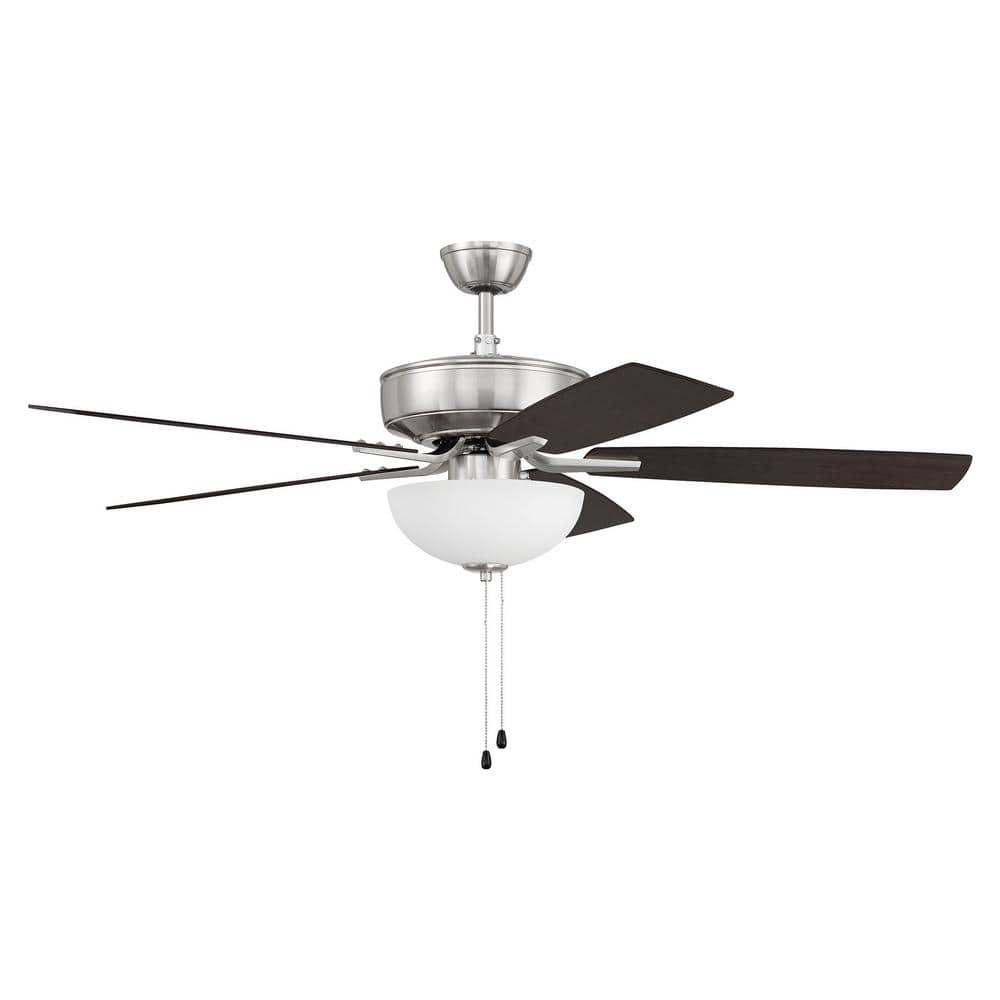 Brushed Polished Nickel 52" Ceiling Fan with Frosted Glass Bowl Light