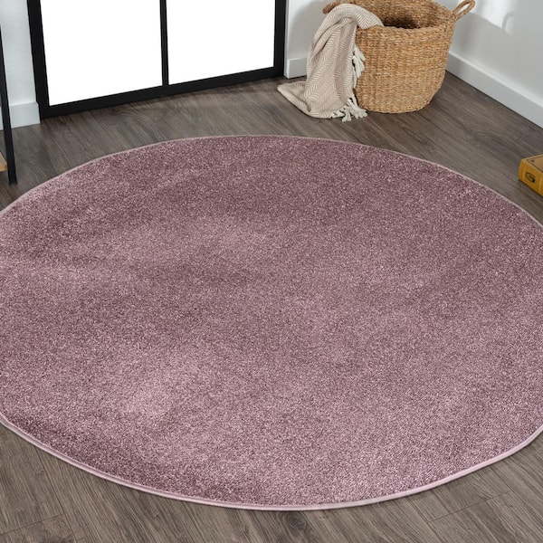 Haze Solid Low-Pile Light Purple 4 ft. Round Area Rug
