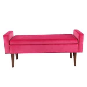 48 in. Pink and Brown Backless Bedroom Bench with Tapered Legs