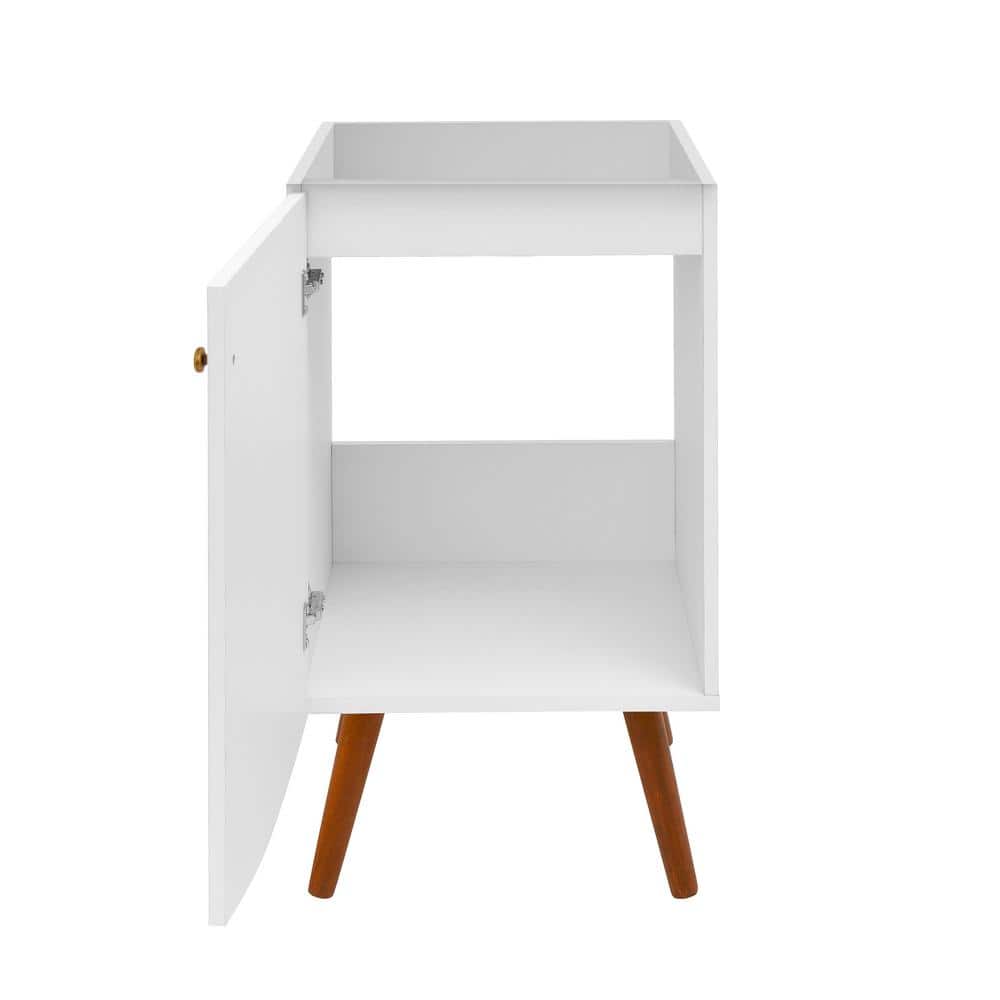 Manoir White Single Bathroom Vanity with Wooden Legs