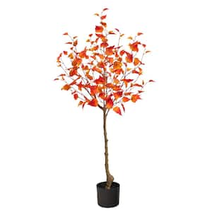 4 ft. Orange Fall Birch Artificial Autumn Tree