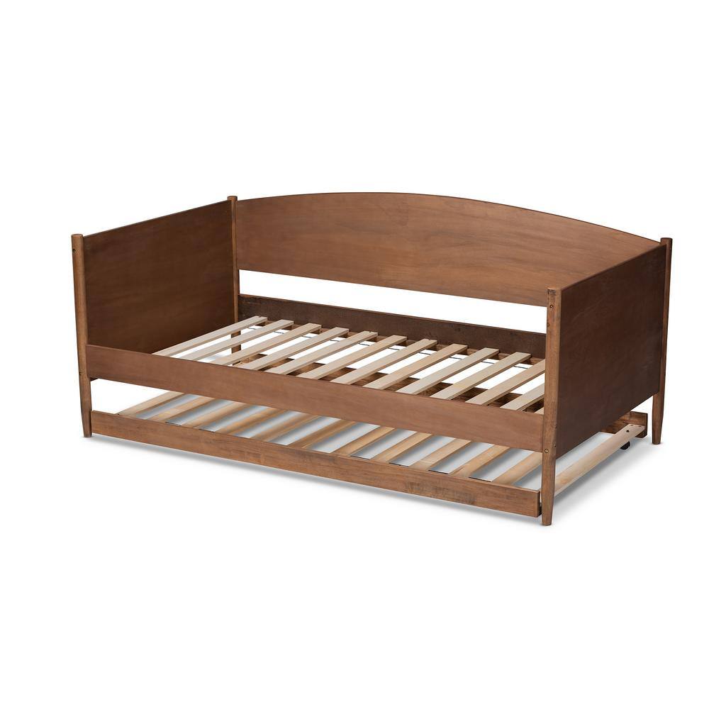 Twin Ash Walnut Wood Daybed with Trundle and Headboard