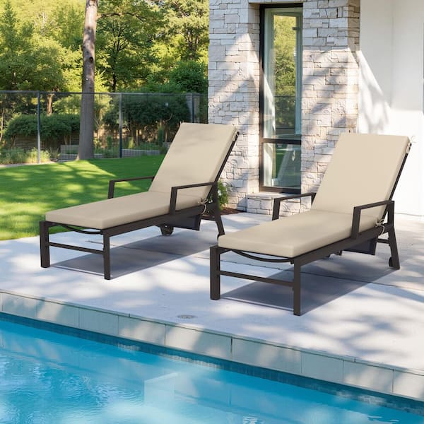 71.65 x 20.87 Outdoor Chaise Lounge Chair Cushion with Foam and Washable Cover Lounge Chair Mattress in Champagne